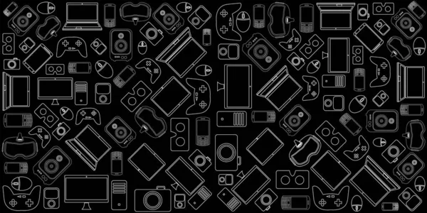 Συλλογή Gadgets Και Συσκευών Σετ Εξαρτημάτων Υλικού Ηλεκτρονικών Υπολογιστών Και — Φωτογραφία Αρχείου