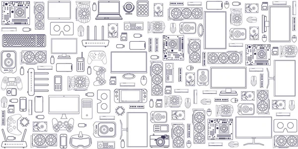 Gadgets Devices Pattern Collection Set Computer Hardware Components Electronics Accessories — Stock Photo, Image