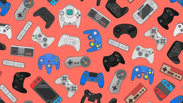 Videojáték Vezérlő Gamepad Háttér Gadgets Eszközök Zökkenőmentes Minta — Stock Fotó