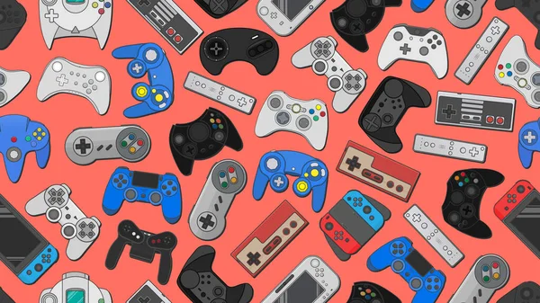 Videojáték Vezérlő Gamepad Háttér Gadgets Eszközök Zökkenőmentes Minta — Stock Fotó