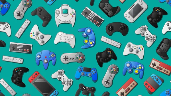 Controlador Videojuegos Gamepad Background Gadgets Dispositivos Patrón Sin Fisuras —  Fotos de Stock