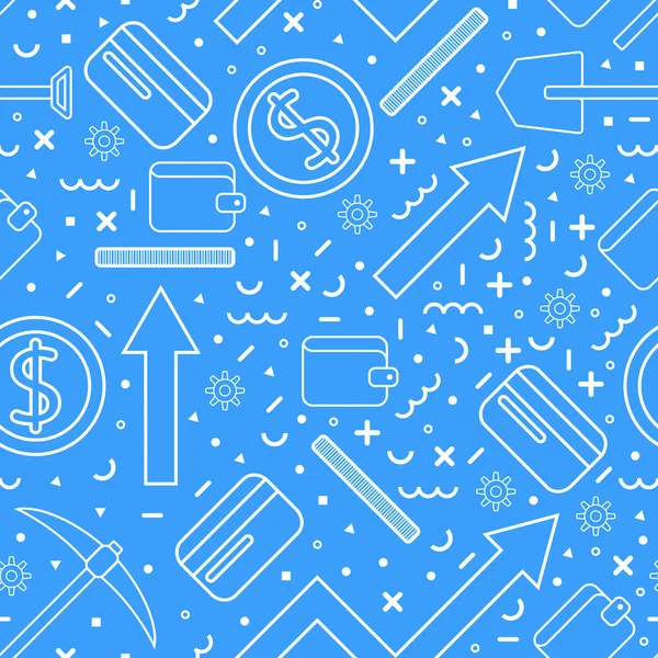 Seamless finance money pattern White linear icons on blue background