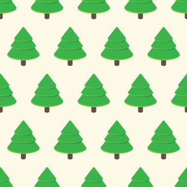 Tarafsız arka planda çizgi film yeşil ağaçları olan kusursuz bir desen.
