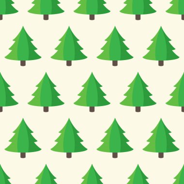 Tarafsız arka planda çizgi film yeşil ağaçları olan kusursuz bir desen.