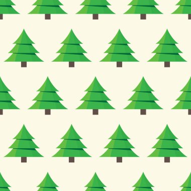 Tarafsız arka planda çizgi film yeşil ağaçları olan kusursuz bir desen.