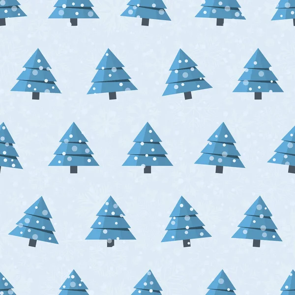 Nahtloses Muster Mit Cartoon Weihnachtsbäumen Mit Schneeflocken Auf Neutralem Hintergrund — Stockfoto