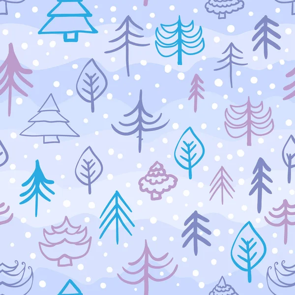 Seamless Pattern Cartoon Christmas Trees Snowflakes Neutral Background — Stock Photo, Image