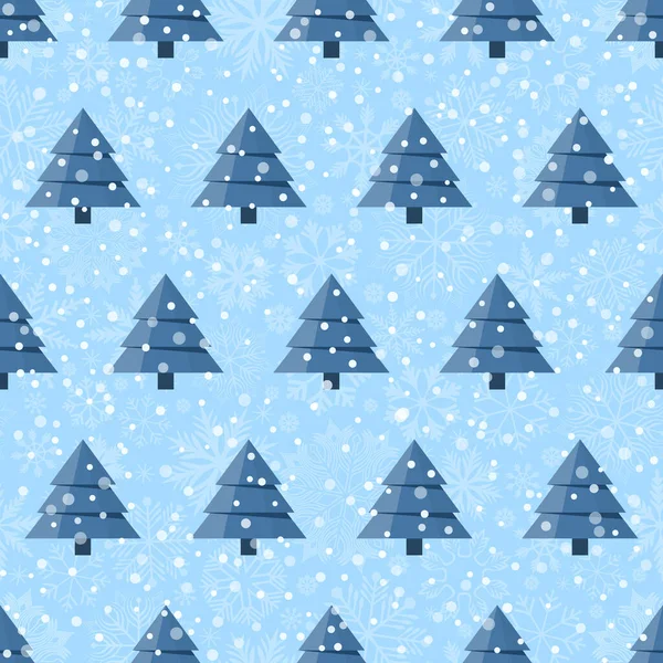 Bezešvé Vzor Kreslenými Vánoční Stromky Sněhovými Vločkami Neutrálním Pozadí — Stock fotografie
