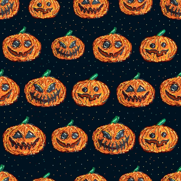 Halloween Bezešvé Vzor Pixel Art Styl Holiday Background — Stock fotografie