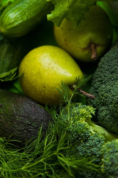 Různé Zdravé Ekologické Zelené Potraviny Zeleniny Ovoce — Stock fotografie