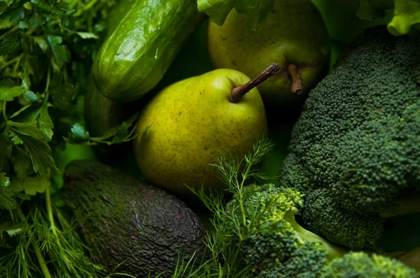 Různé Zdravé Ekologické Zelené Potraviny Zeleniny Ovoce — Stock fotografie