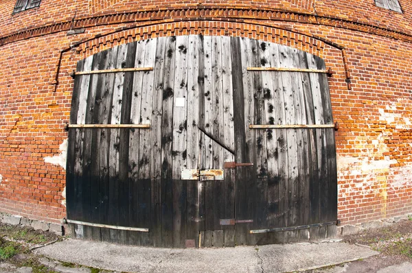 Old barn door wide angle view