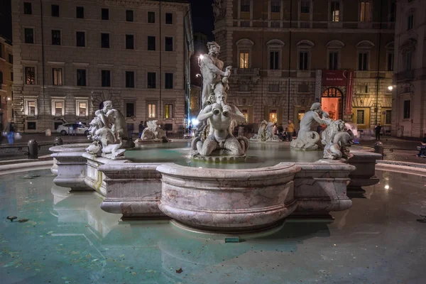 Italien Rom Piazza Navona Night Fontana Del Moro — Stock Photo, Image
