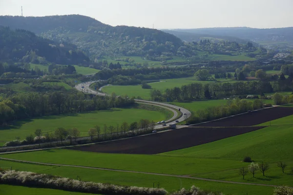 Německo Vyhlídkové Panorama Vize Silnice Louka Les — Stock fotografie