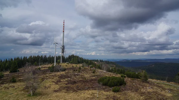 radio transmission tower in middle of black forest