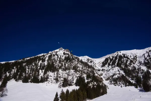 木々と冬の丘の頂上にバイエルンアルプス山頂 — ストック写真