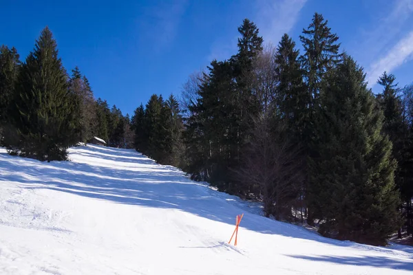 German alps mountain top in winter ski run Stock Photo