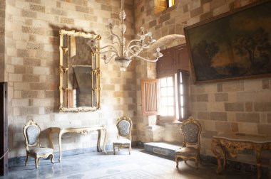 14. yüzyılın Ortaçağ palace Grand Master Kinights, St John of, Rodos, Yunanistan iç avlusu. UNESCO Dünya Miras Listesi.