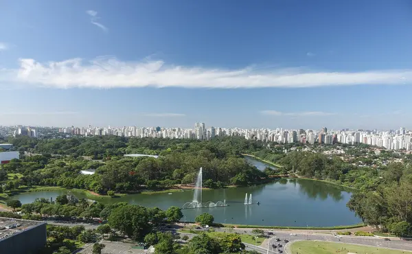 Ibirapuera Parkı ve Sao Paulo manzarası havadan görünümü