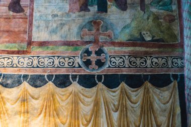 Lublin, Polonya - 18 Temmuz 2018: Şapel Holy Trinity Lublin, Polonya iç. Şapel, on beşinci yüzyıl freskler Doğu Ortodoks tarzı için bilinir. Duvar freskleri, ayrıntı