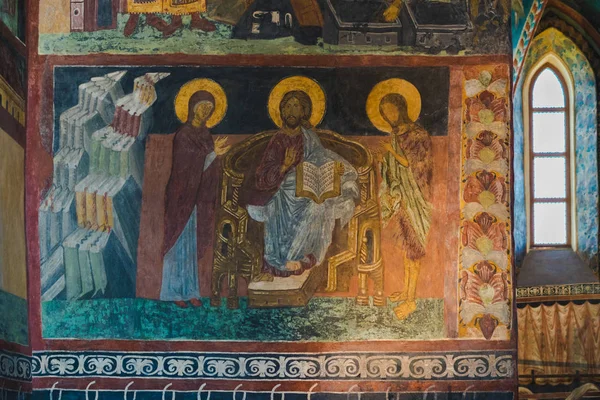 波兰卢布林 2018年7月18日 波兰卢布林圣三一教堂内部 这座教堂以其十五世纪东正教风格的壁画而闻名 墙面壁画 — 图库照片