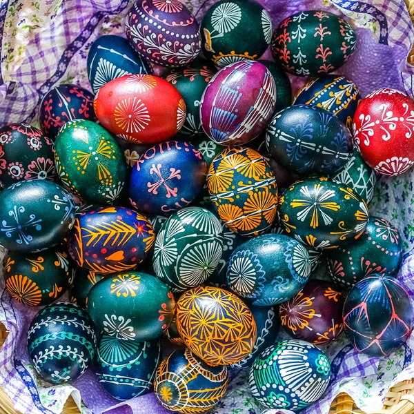Traditional lithuanian colorful easter eggs natural coloring with bees wax