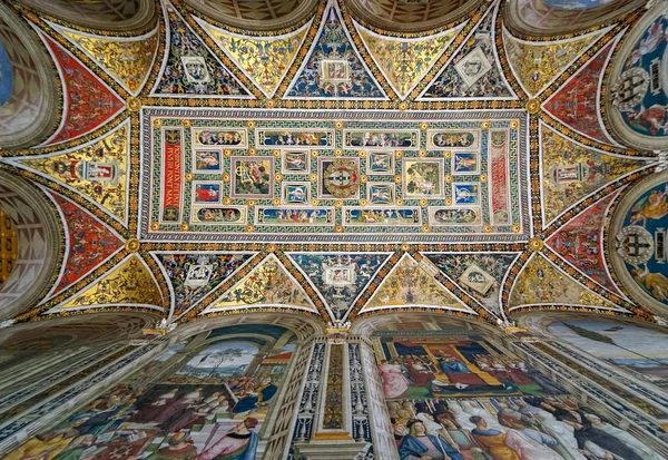 Amazing Painting Ceiling Walls Piccolomini Library Siena Cathedral Duomo Siena — Stock Photo, Image