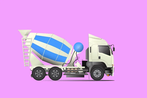 Concrete Mixer Camion Trasportato Sfondo Rosa — Vettoriale Stock