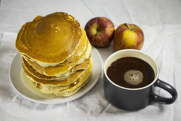 Panqueques Americanos Los Panqueques Son Sabrosos Rápidos Desayuno Con Cacao — Foto de Stock