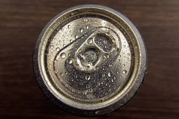 Aluminum Can Beer Water Dark Background Top View — Stock Photo, Image