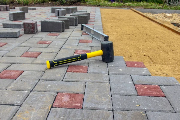 Paving Slabs Sand Gravel Basis Selective Focus — Stock Photo, Image