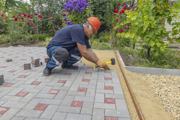 Pthe Master Building New Sidewalk Tiles Closeup Courtyard Country House — Stock Photo, Image