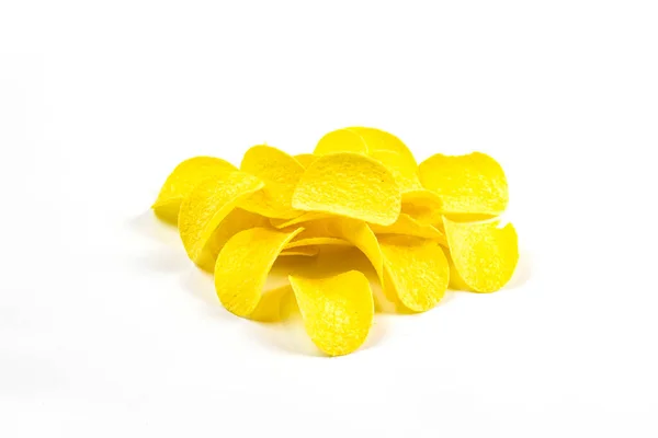 Pommes Terre Coupées Tranches Transforme Chips Isolées Sur Fond Blanc — Photo