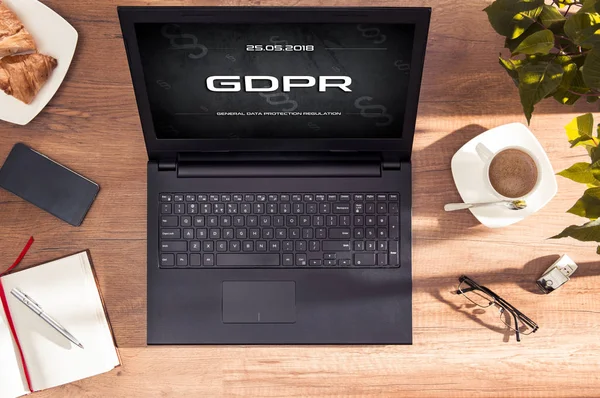 Laptop Kijelző Gdpr Jel Általános Adatvédelmi Rendeletben Koncepció Uniós Jogban — Stock Fotó