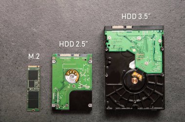 Üç sürücüler üzerinde bir taş levha düzenlenmiş. Ssd M.2 sürücü ile Hdd 2,5