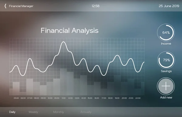 Grafika aplikace finanční analýzy pro obrazovku počítače — Stock fotografie