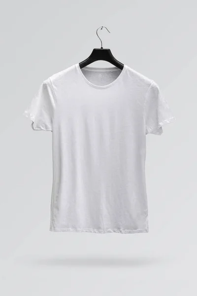 Lado Frente Camiseta Algodão Branco Macho Cabide Isolado Fundo Branco — Fotografia de Stock