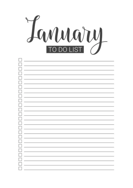January To Do List. Vector Template. Handwritten lettering. — Stock Vector