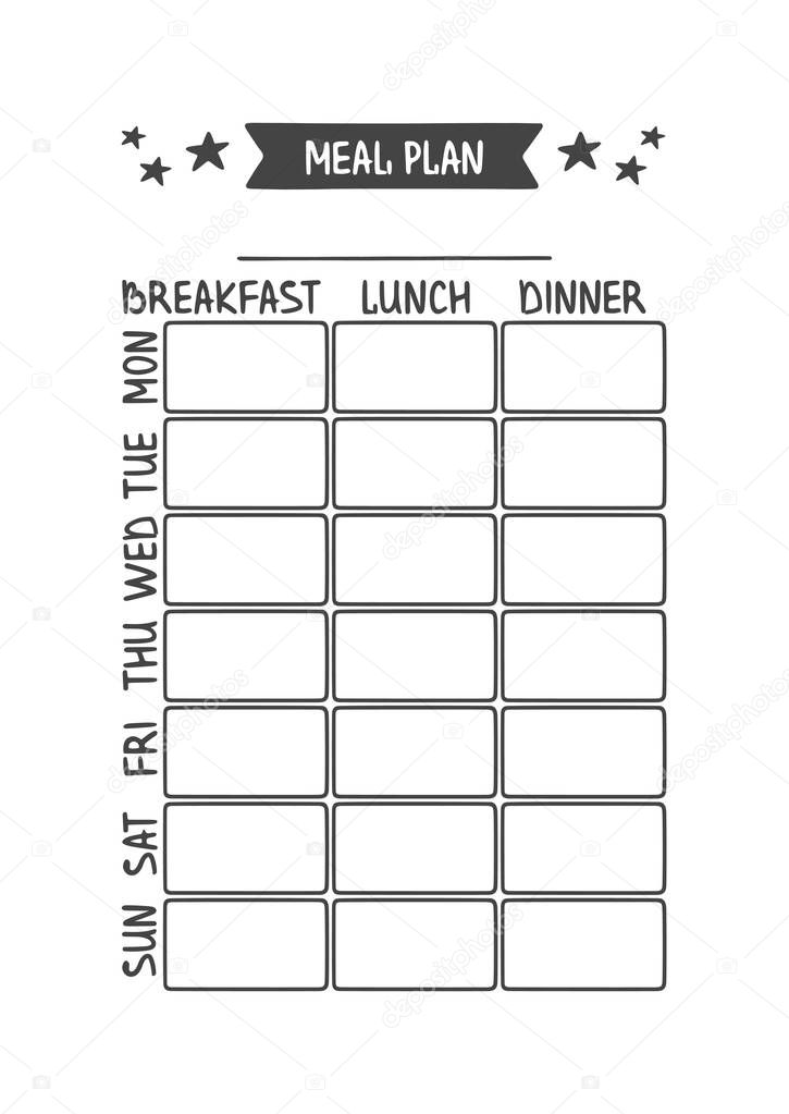 Meal Plan. Vector Template for Agenda, Planner and Other Stationery.