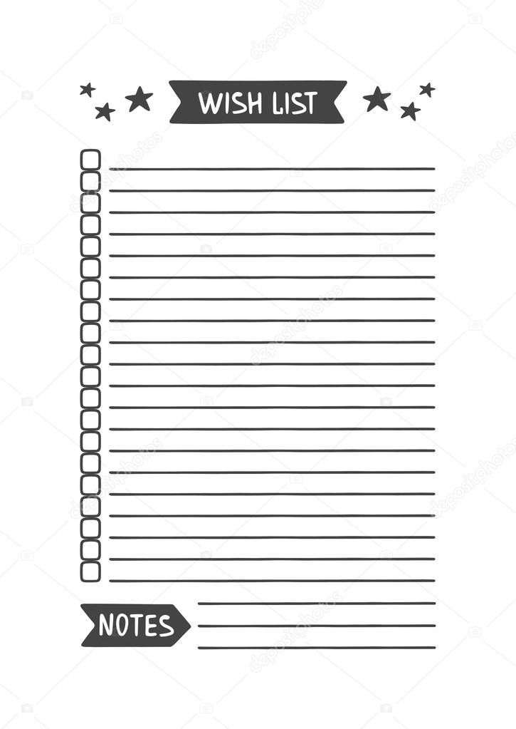 Wish List. Printable Organizer for Study, School or Work.