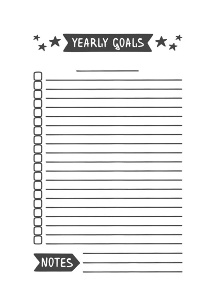 Yearly Goals. Printable Organizer for Study, School or Work. — Stock Vector