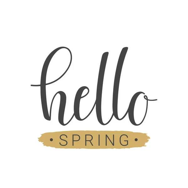 Huruf tulisan tangan dari Hello Spring pada latar belakang putih - Stok Vektor