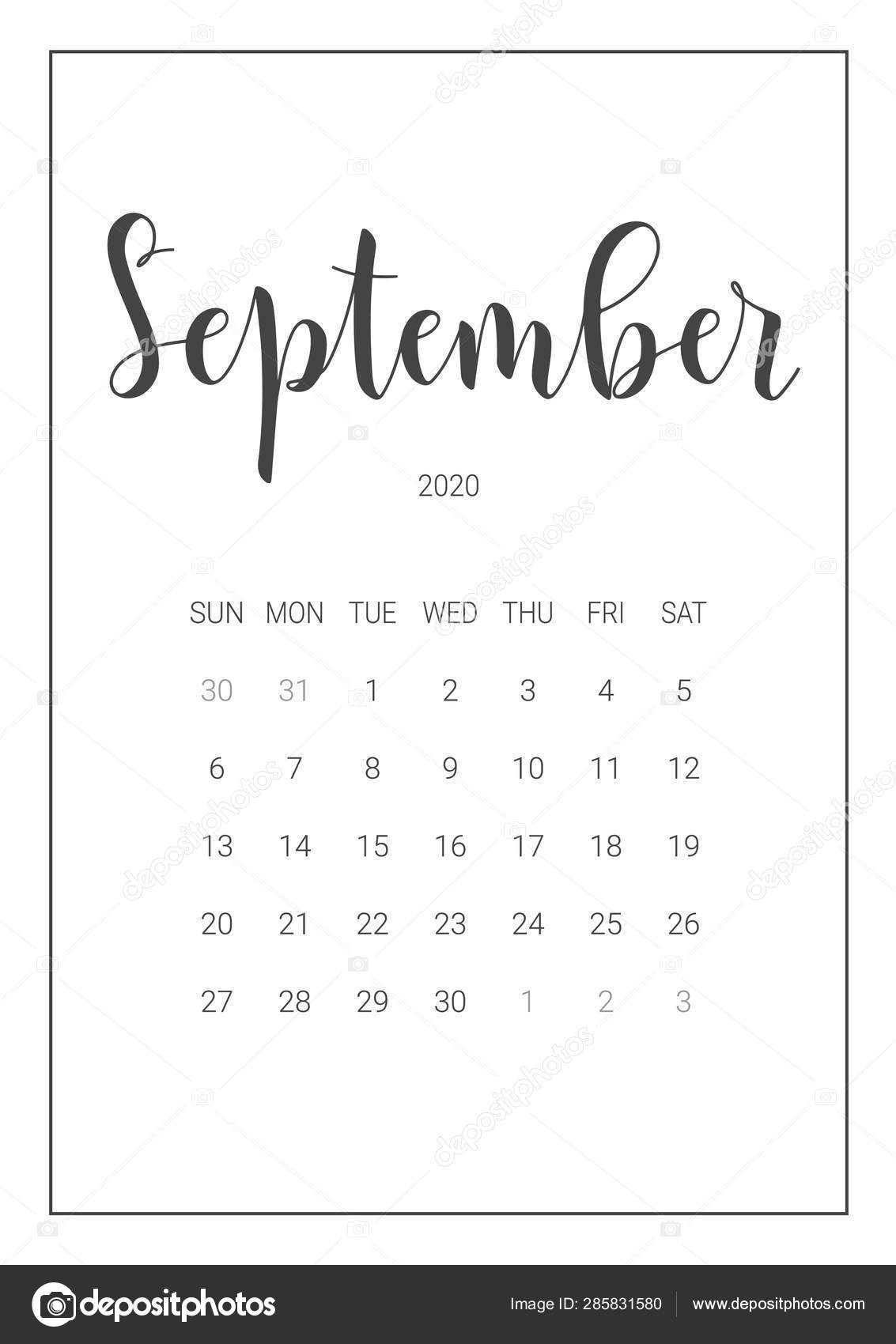 2020年9月のベクトルカレンダープランナー 手書きレタリング