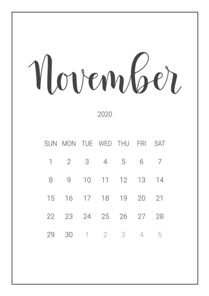 Векторний планувальник календаря на листопад 2020 року. Ручне написання . — стоковий вектор