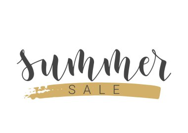 El yazısıyla yaz satışı mektubu. Banner, Card, Davetiye, Parti, Poster, Yazdırma veya Web Ürünleri Şablonu. Beyaz Arkaplanda tecrit edilmiş nesneler. Vektör Stok Resimleri.