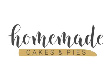 Ev Yapımı Pasta ve Turta Mektubu. Banner, Card, Kartpostal, Davetiye, Parti, Poster, Yazdırma veya Web Ürünleri Şablonu. Beyaz Arkaplanda tecrit edilmiş nesneler. Vektör Stok Resimleri.