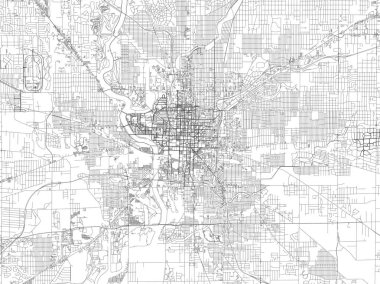 Indianapolis, şehir haritası, Başkent, Indiana sokaklarında. Cadde ve kent içi. Amerika Birleşik Devletleri. Başkenti ve en büyük kentidir Indiana ABD devlet ve Marion ilçe merkezi şehridir
