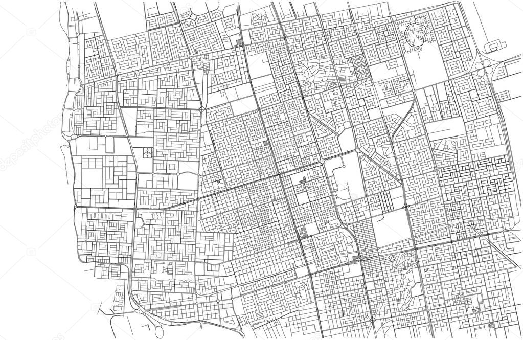 Streets of Jeddah, city map, Saudi Arabia, satellite view. Streets. Asia