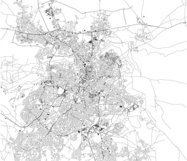 Lefkoşa ve Strovolos, uydu görüntüsü, şehir, Kıbrıs haritası. Türk ve Yunan bölümlerini kentsel çevrenin