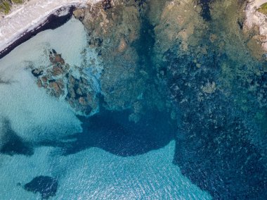 Tamarone beach, Plage de Tamarone, Cap Corse Yarımadası, Macinaggio, Korsika, Fransa'nın havadan görünümü